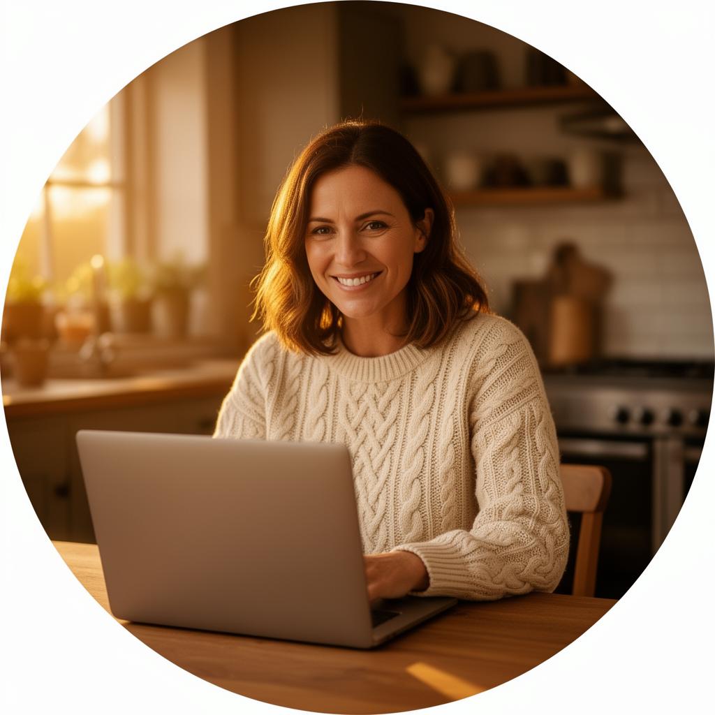 A woman managing her business listing on a laptop